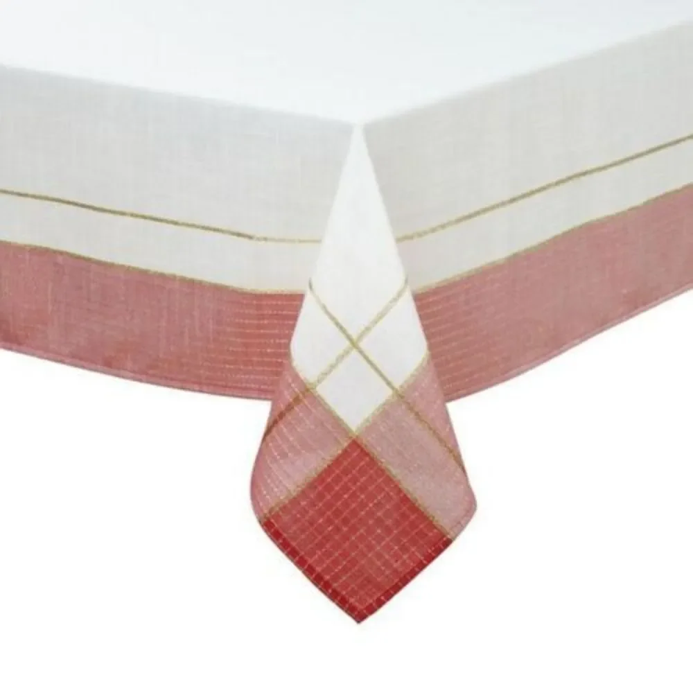 Christmas Rockwood Fabric Tablecloth Plaid Border Holiday Country Cabin 70